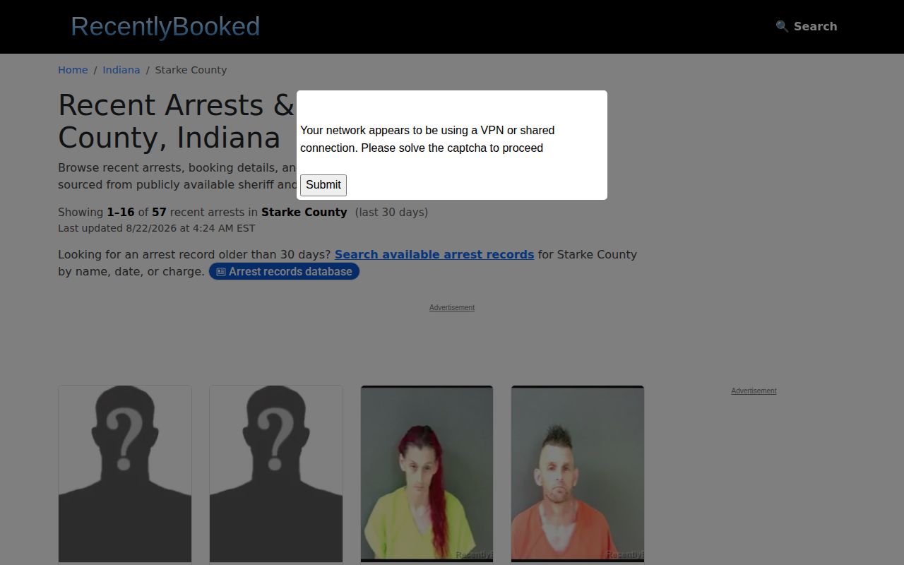 Unofficial Recently Booked page for Starke County booking records