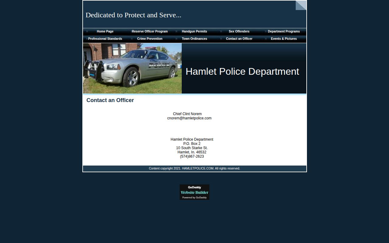 Hamlet Police arrest-record contact source in Starke County