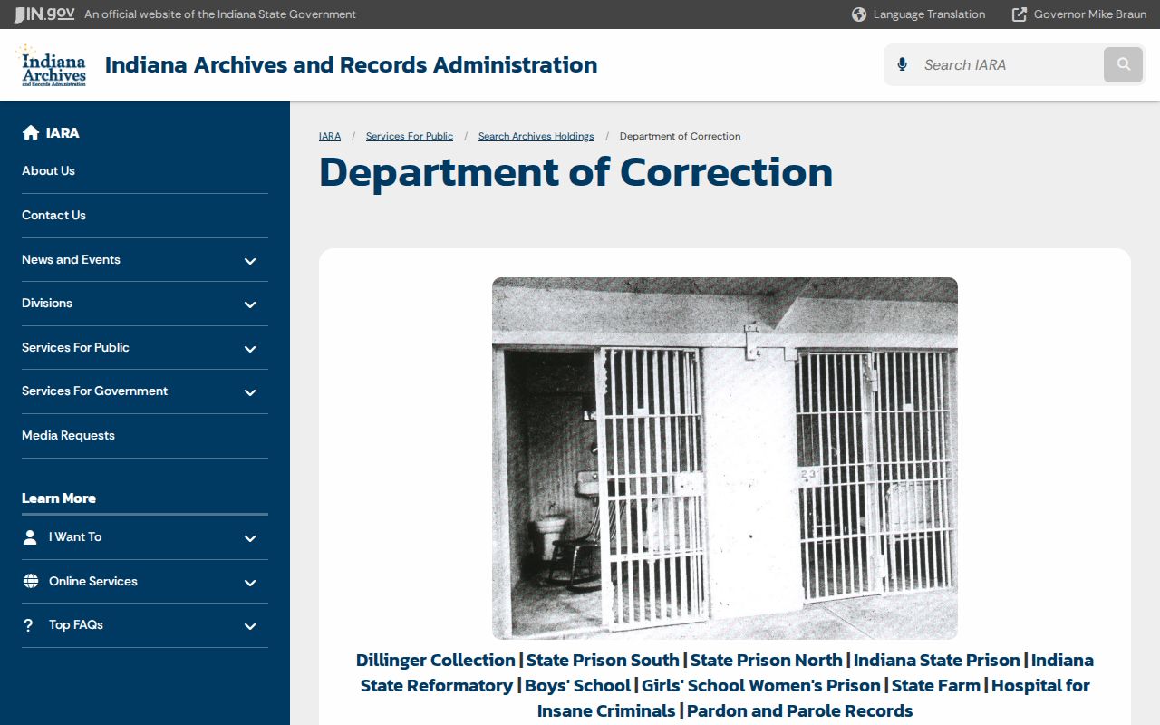 Indiana Archives correction holdings for old Starke County arrest and prison records