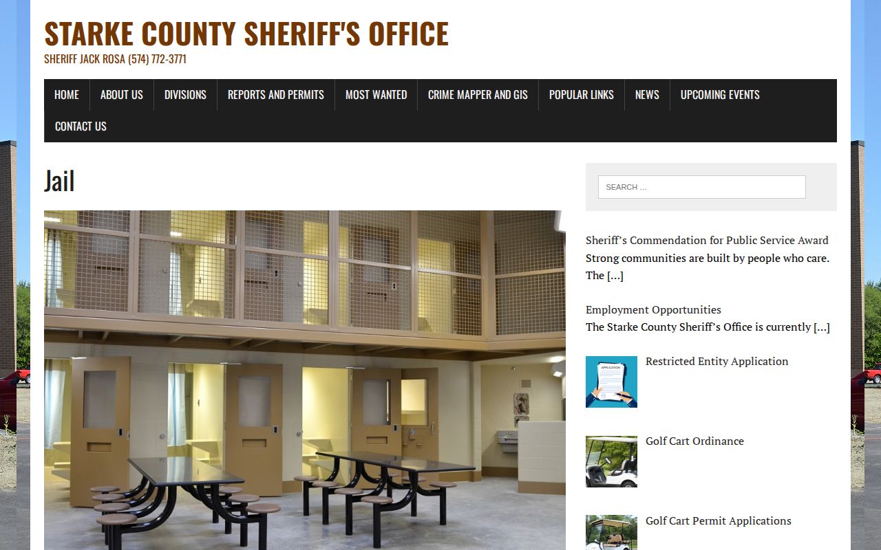 Official Starke County jail roster gateway and booking records page