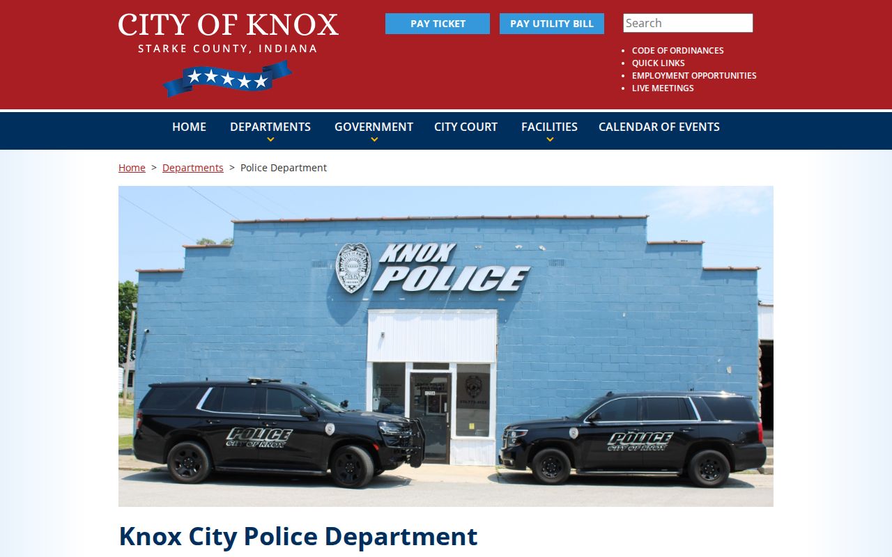 Knox Police Department arrest-record source in Starke County