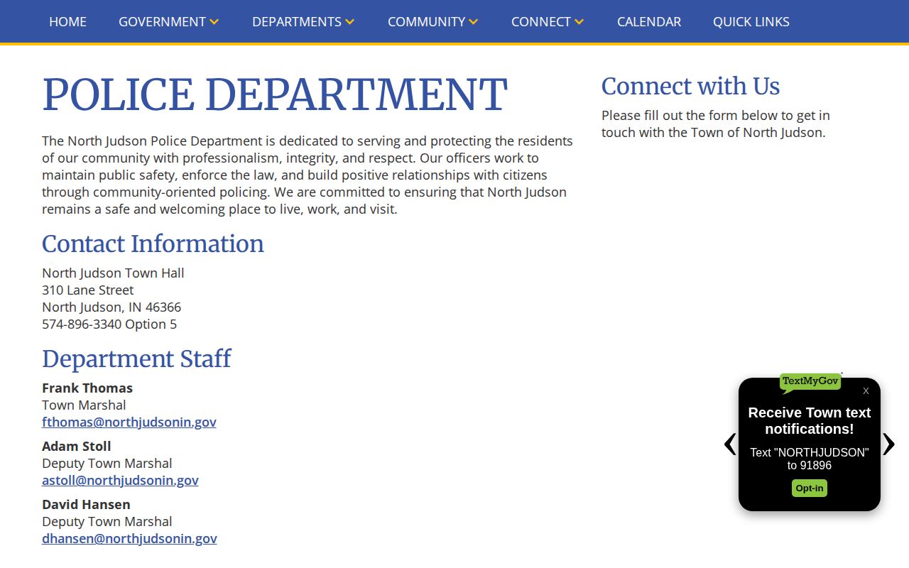 North Judson Police Department arrest records source in Starke County